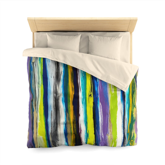 Abstract Microfiber Duvet with Multi color green and blue stripes