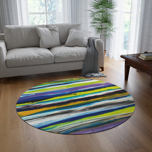 colorful-green and blue round striped rug_1