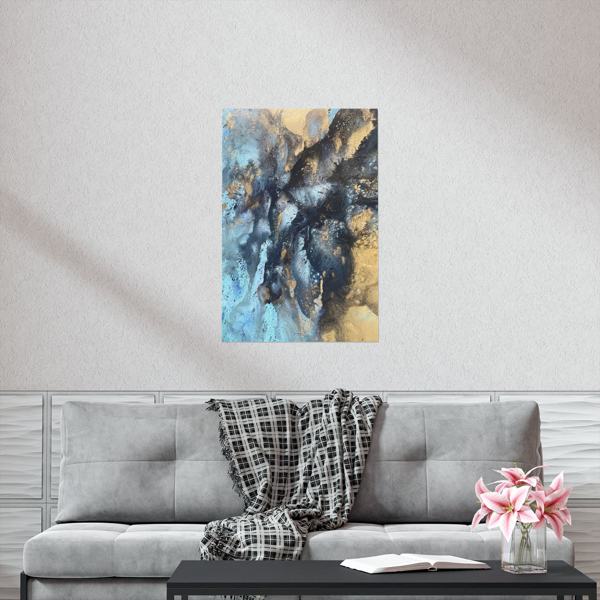 Premium Matte Vertical Poster - Aqua and gold design - 1 of 10