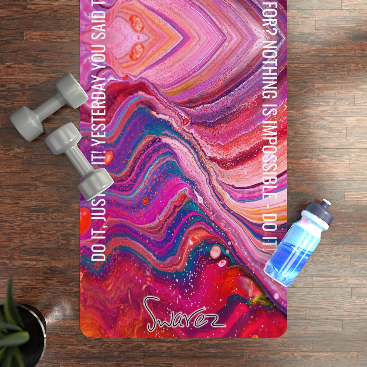 Rubber Yoga Mat - DO IT! Quote, Cosmic design