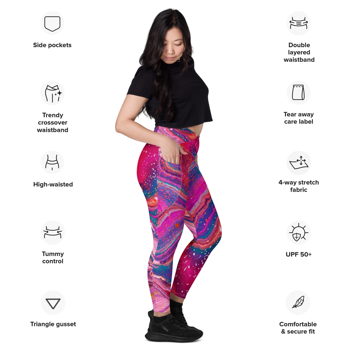 Crossover leggings with pockets - Cosmic Design