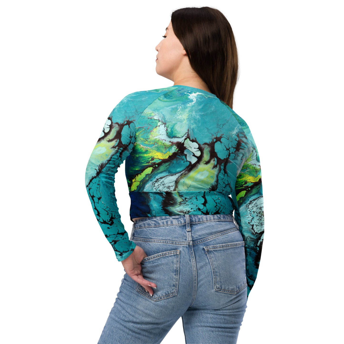 Recycled long-sleeve crop top - Deep Blue design