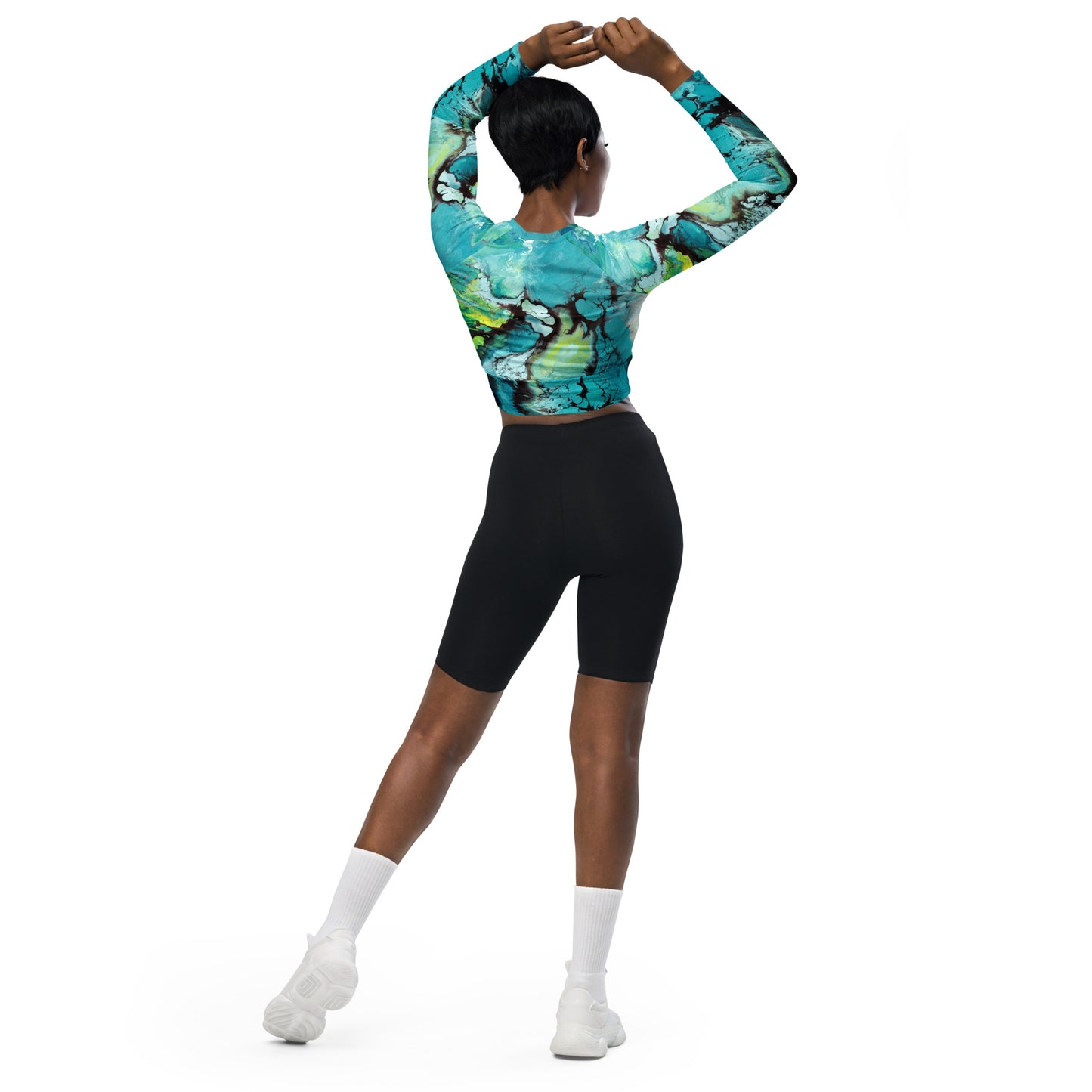 Recycled long-sleeve crop top - Deep Blue design