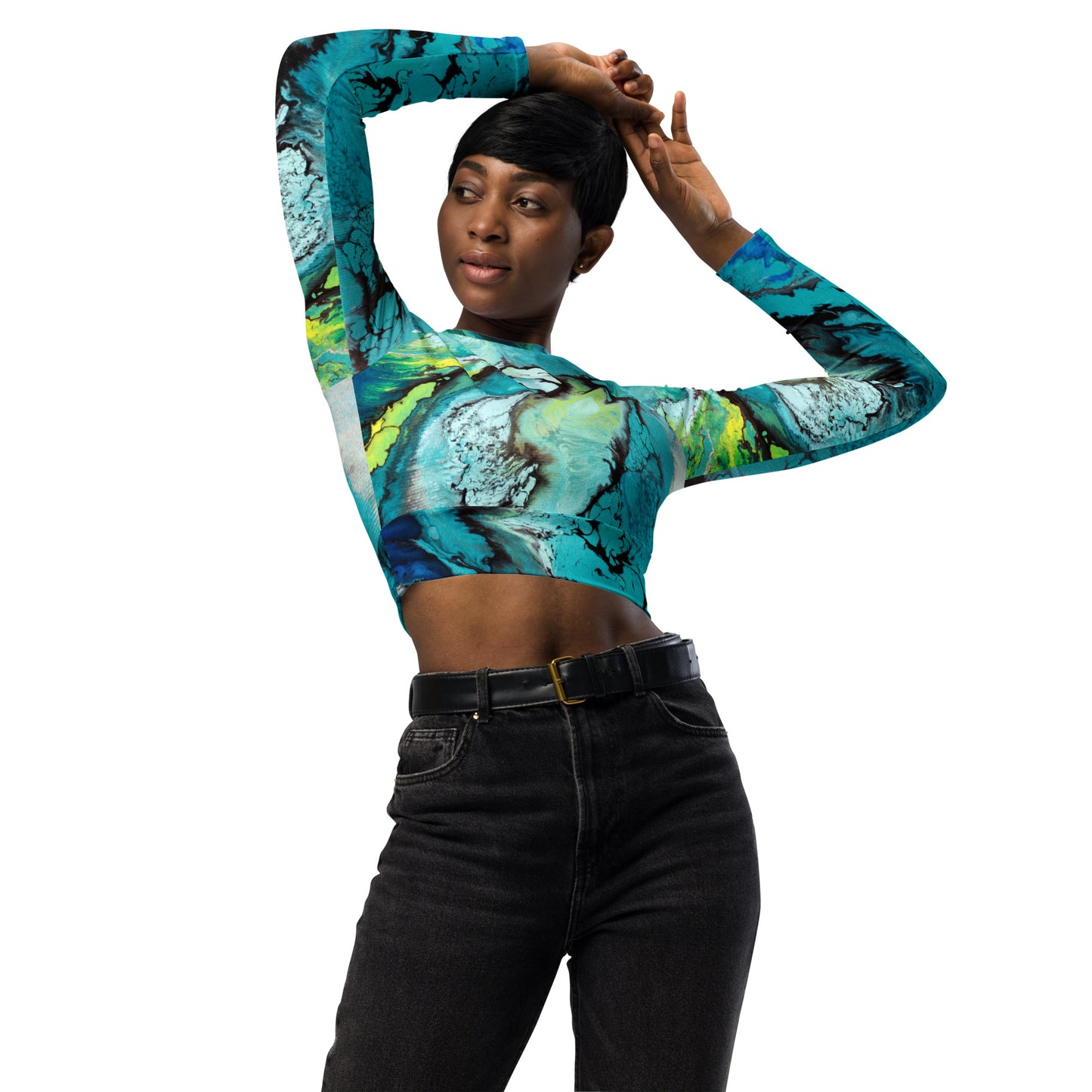 Recycled long-sleeve crop top - Deep Blue design