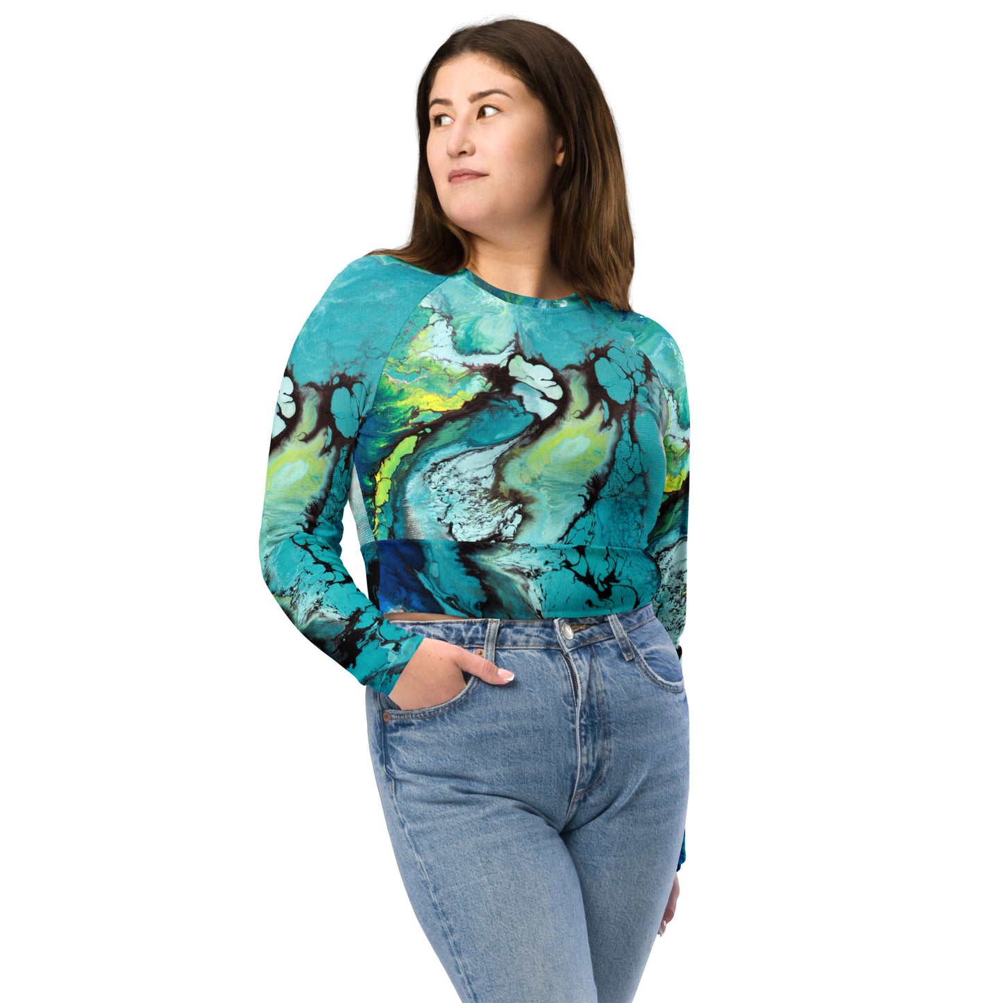 Recycled long-sleeve crop top - Deep Blue design
