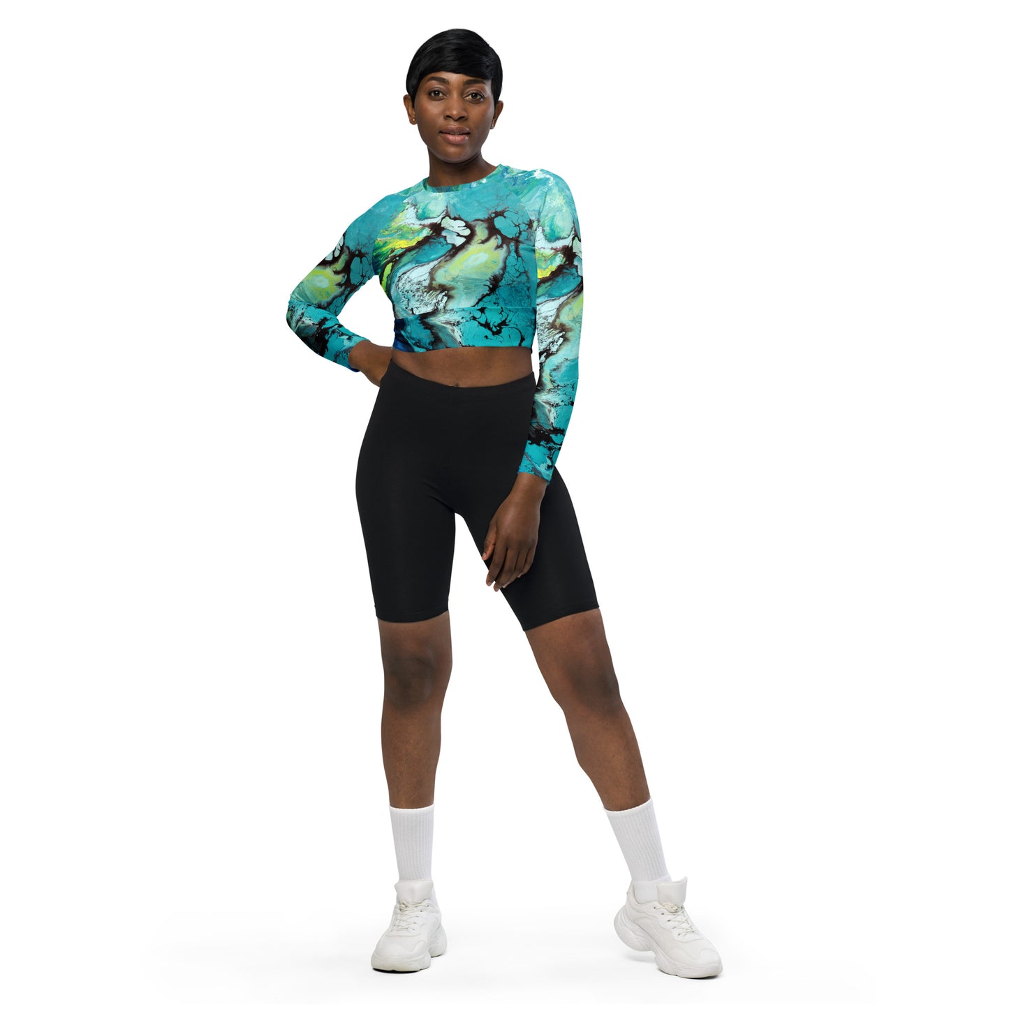 Recycled long-sleeve crop top - Deep Blue design