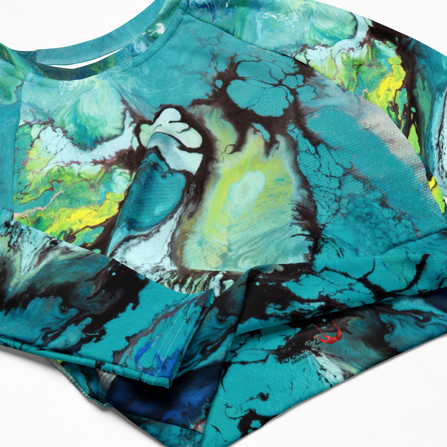 Recycled long-sleeve crop top - Deep Blue design