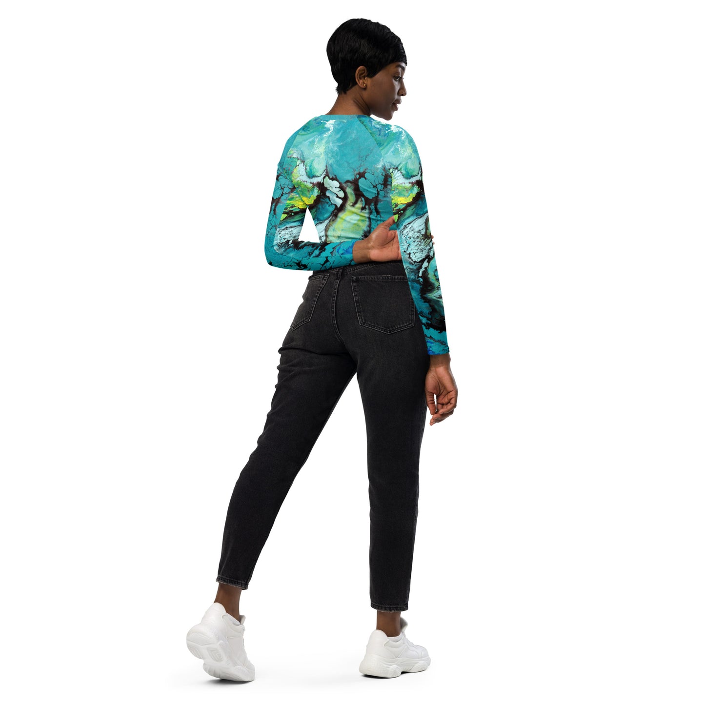 Recycled long-sleeve crop top - Deep Blue design