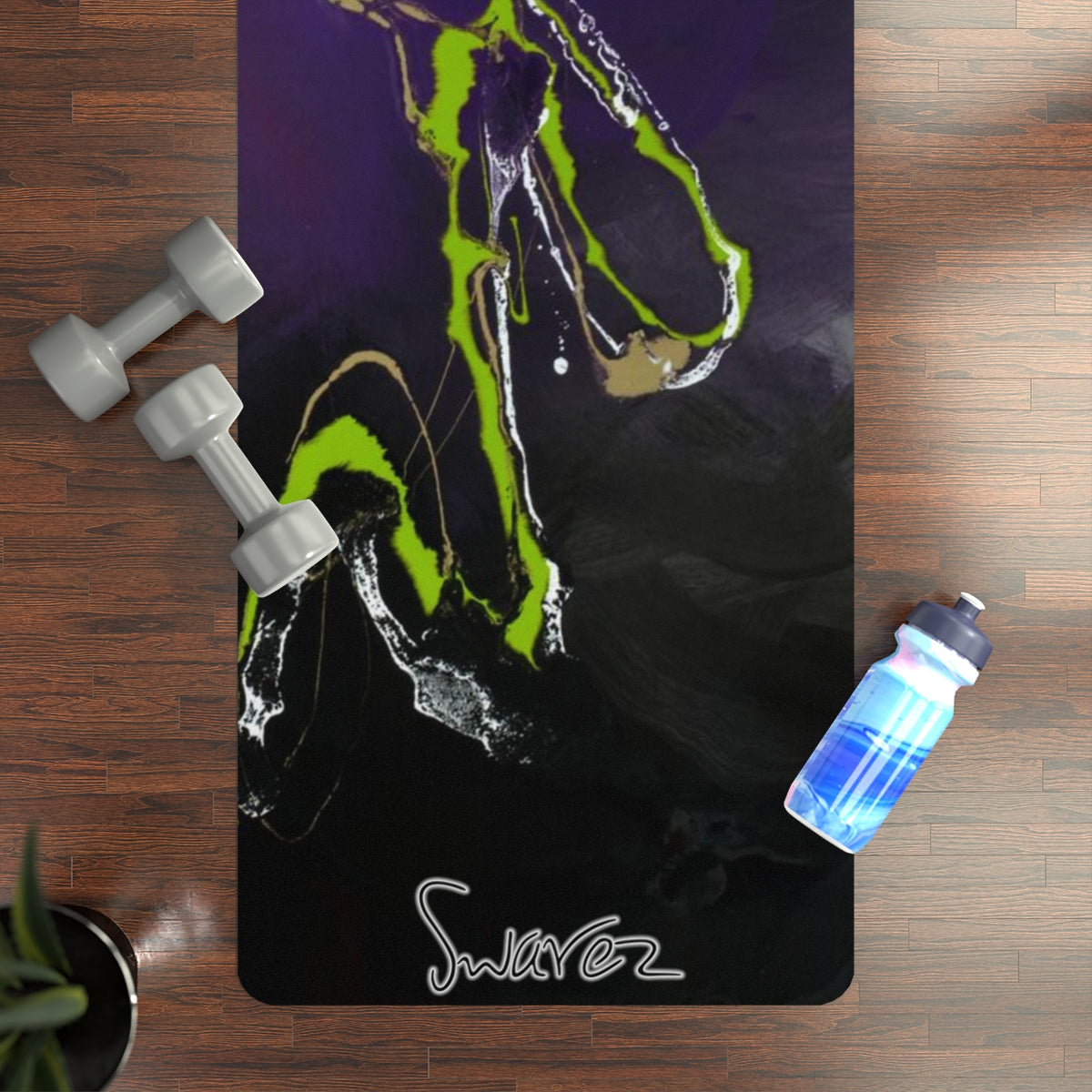 Rubber Yoga Mat - purple and green design