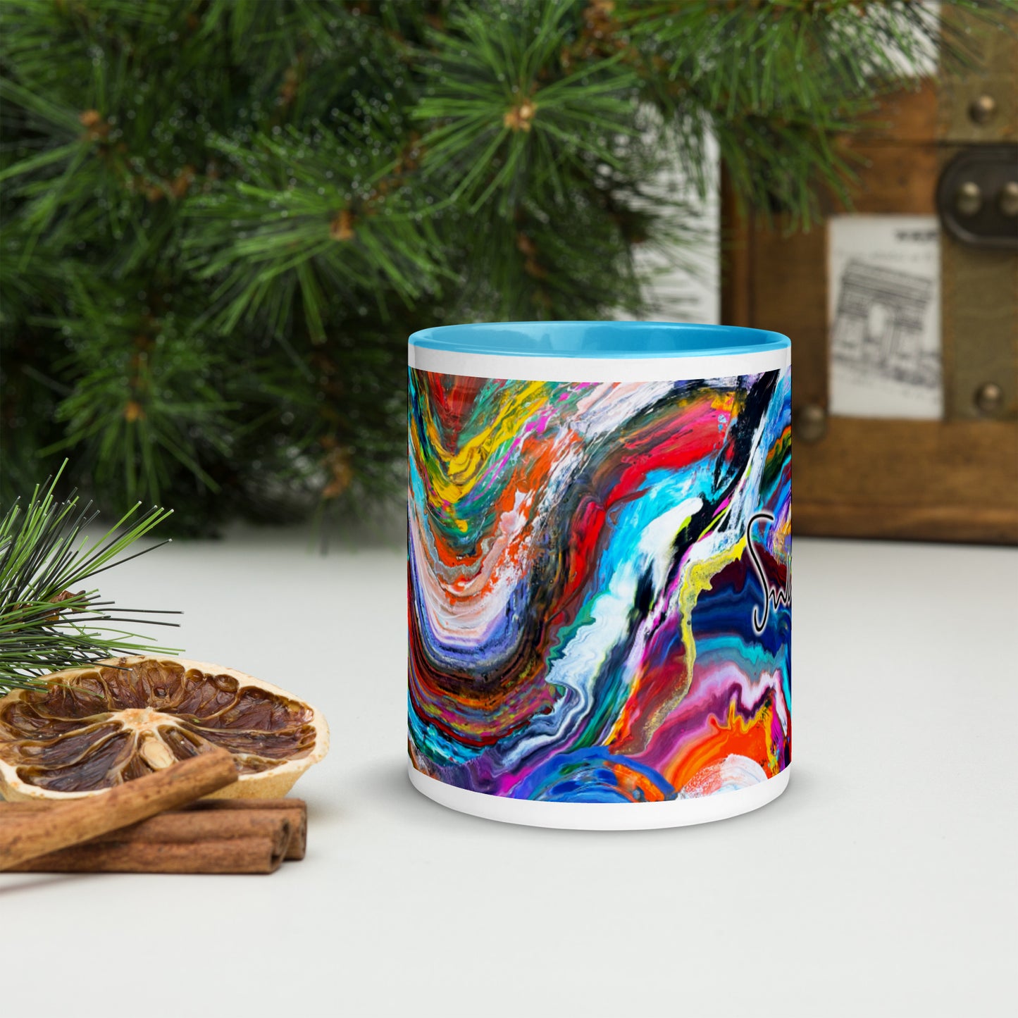Mug with Color Inside - Rainbow Wave design