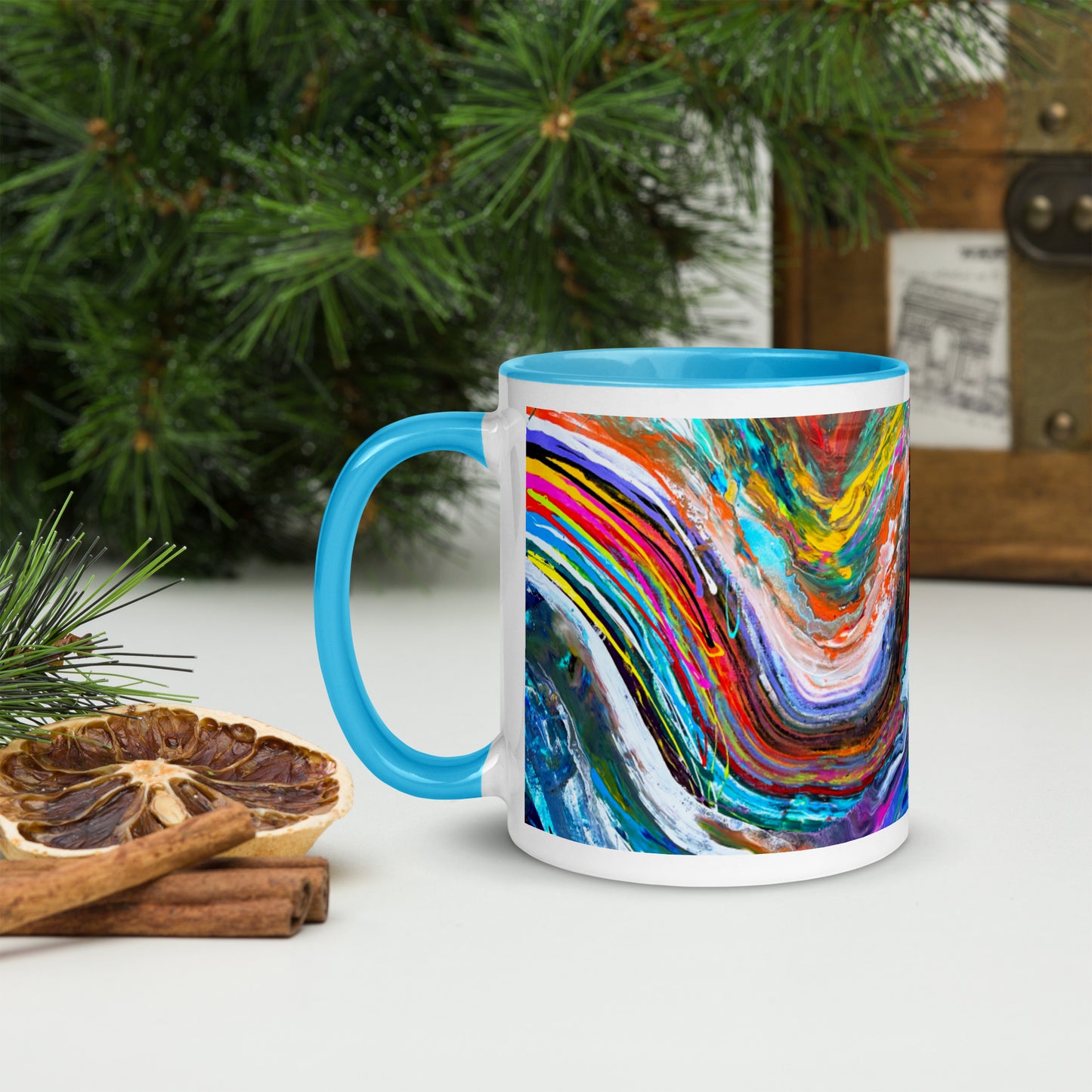 Mug with Color Inside - Rainbow Wave design