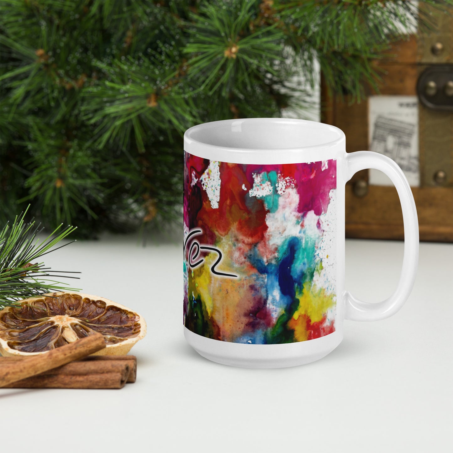White glossy mug - Dawn Eclipse design