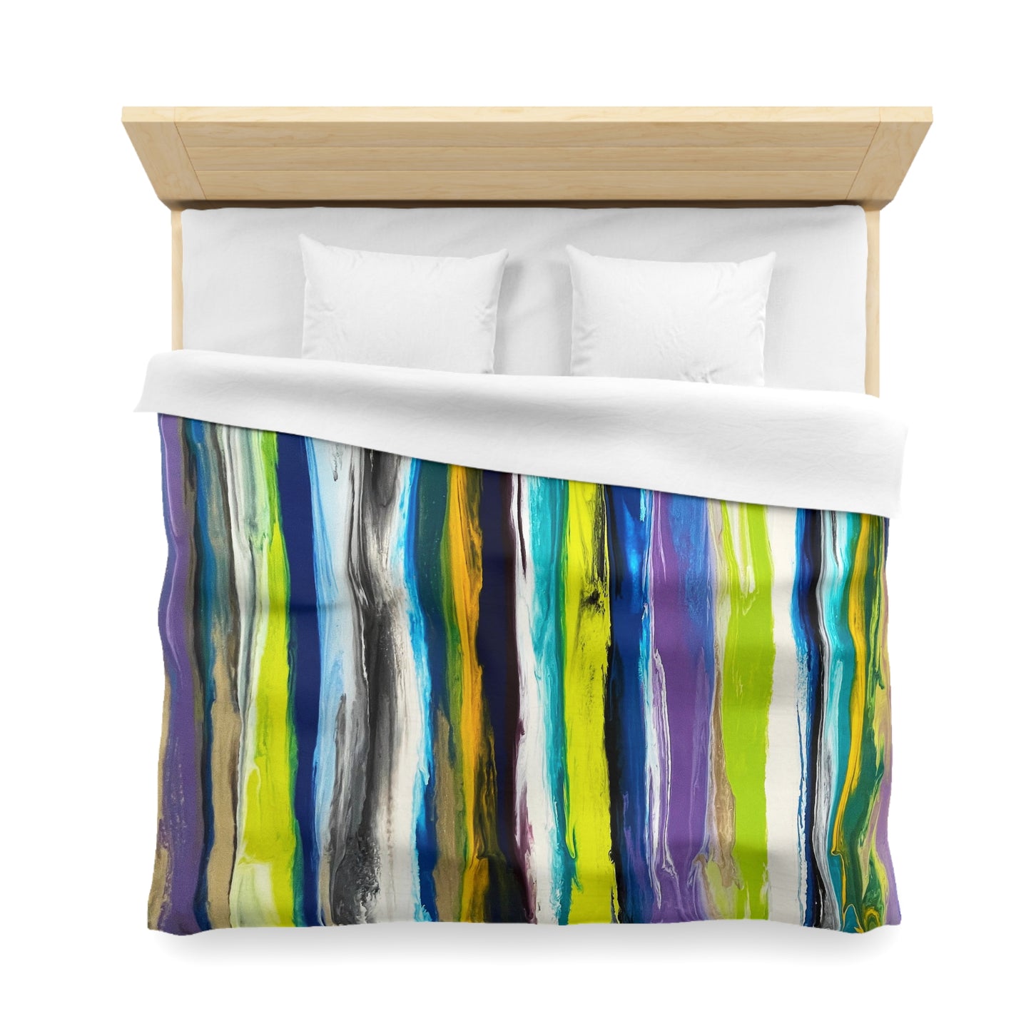 Abstract Microfiber Duvet with Multi color green and blue stripes
