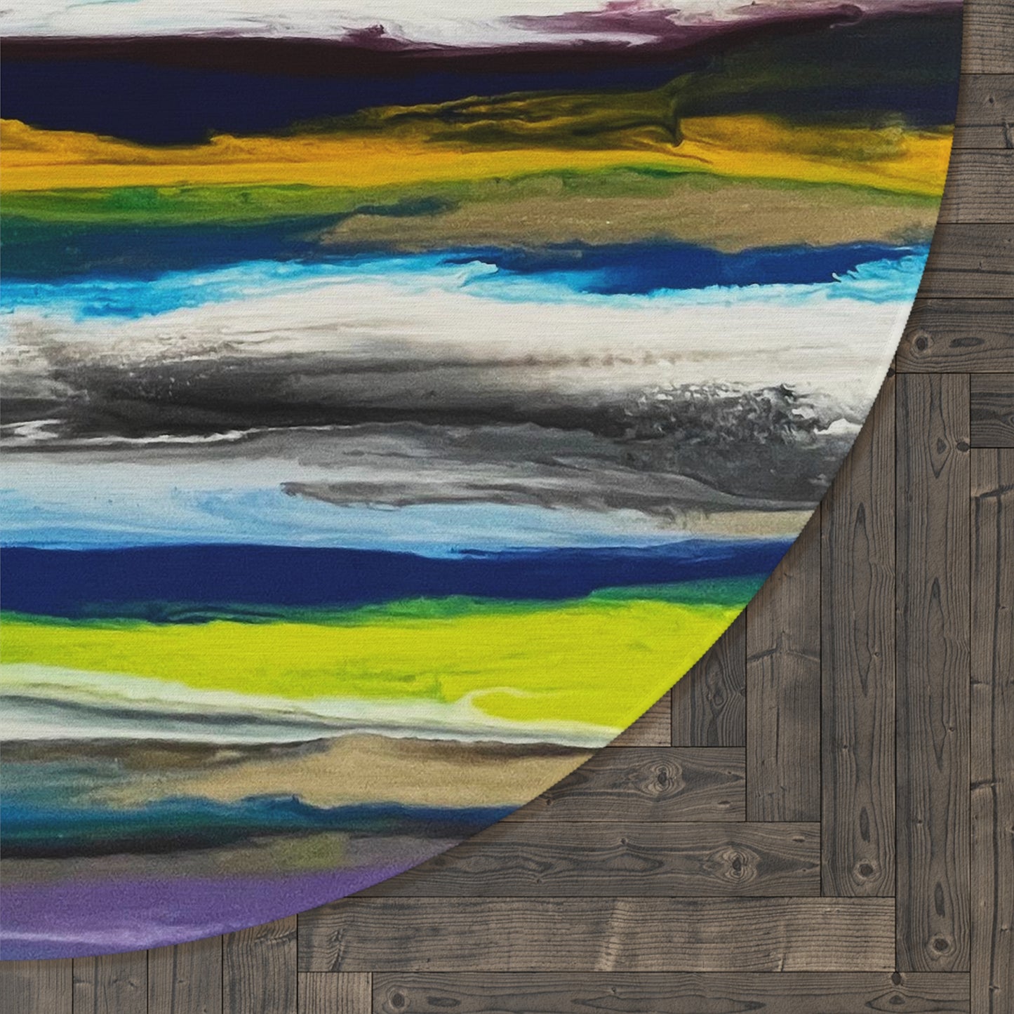 Striped Round Rug with colorful green and blue lines TJ Design exclusive