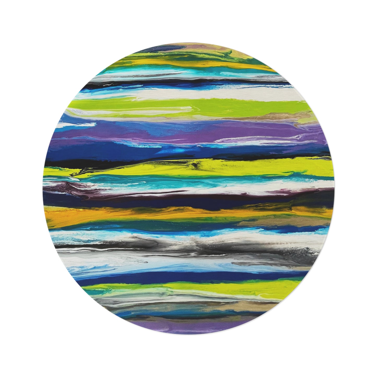 Striped Round Rug with colorful green and blue lines TJ Design exclusive