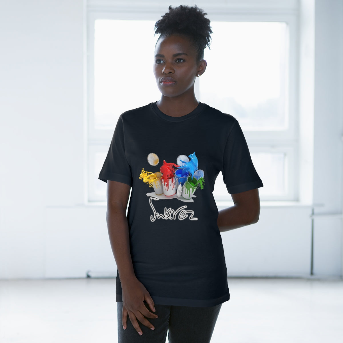 Unisex Essential T-shirt - 4 paint cans and logo