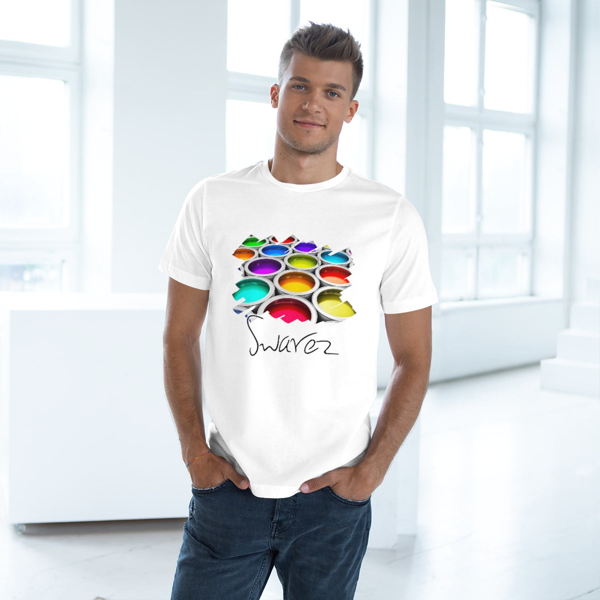 T-shirt Unissex Essential - Latas de tinta e logotipo 