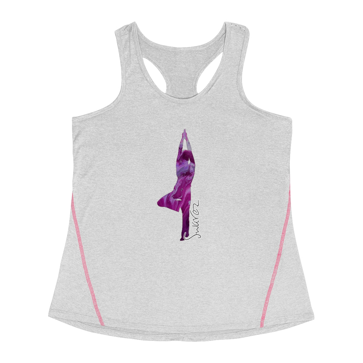 Camiseta esportiva feminina com costas nadador - pose de ioga rosa 