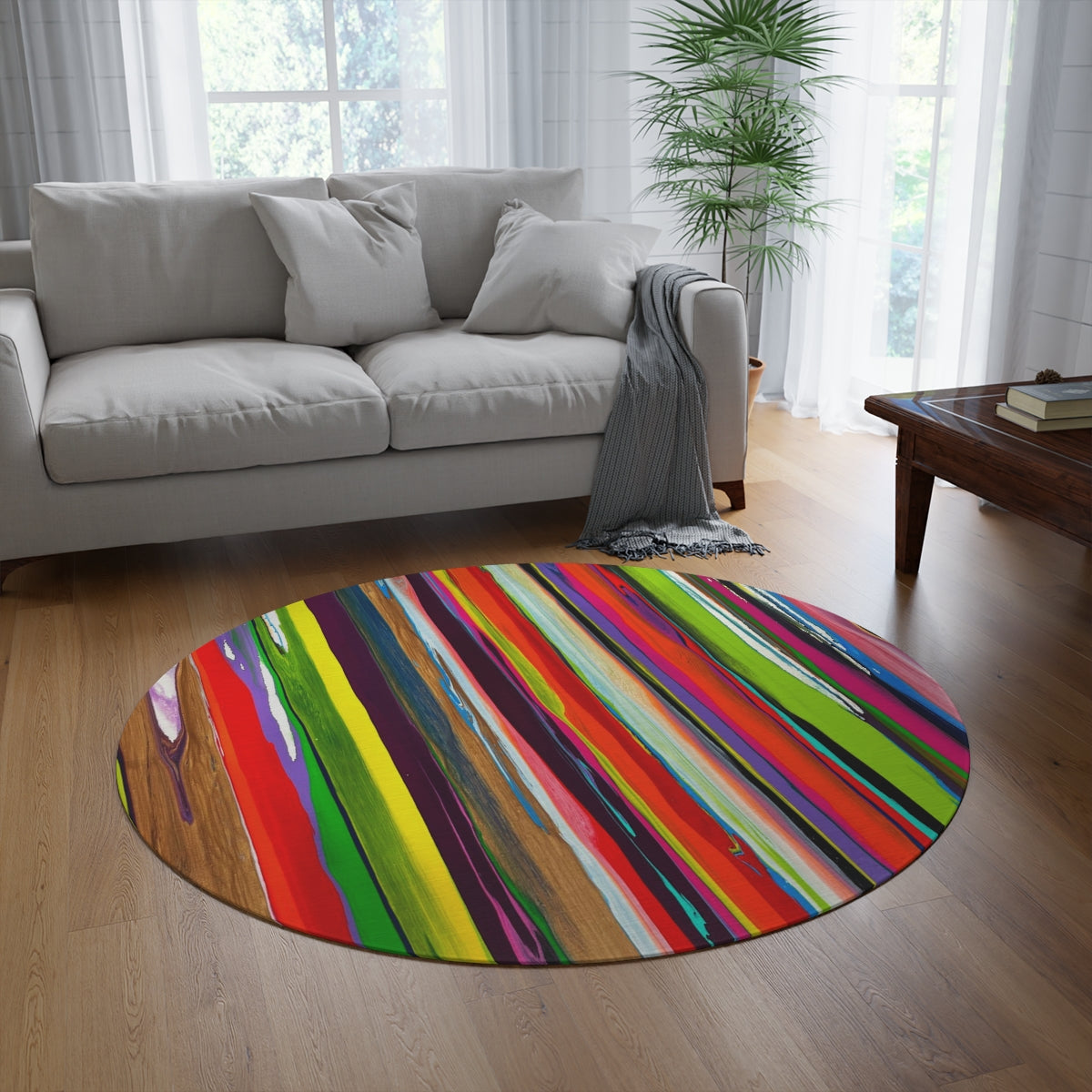 Runder Teppich – Design mit vertikalen Streifen 