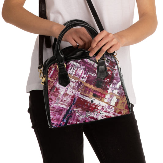 Shoulder Handbag - purple and gold criss-cross