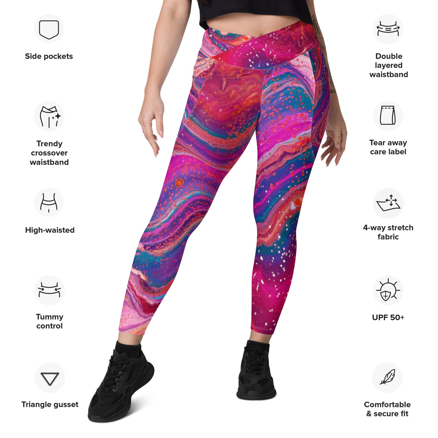 Crossover leggings with pockets - Cosmic Design