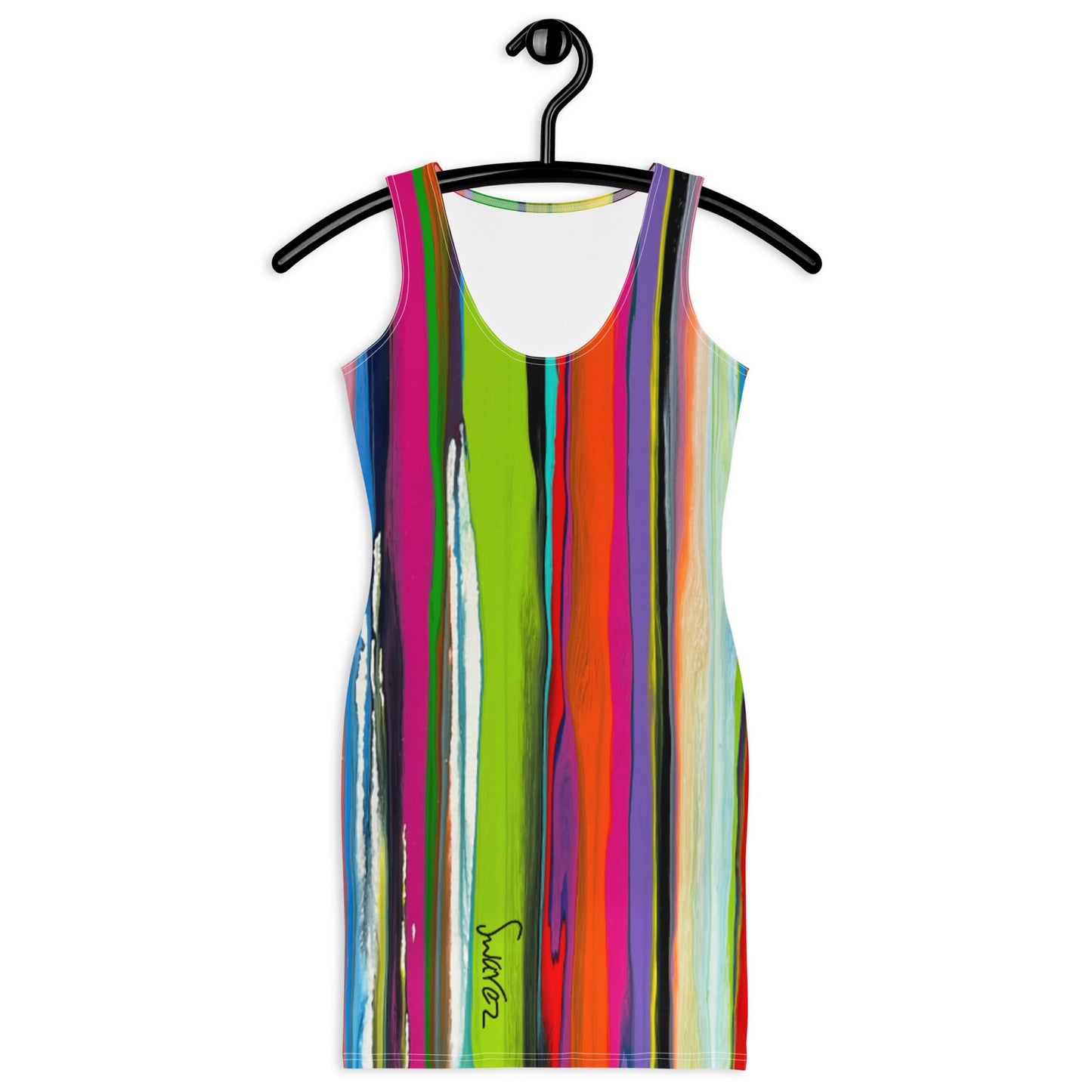 Kleid mit Sublimationsschnitt und -nähen – Design mit vertikalen Streifen