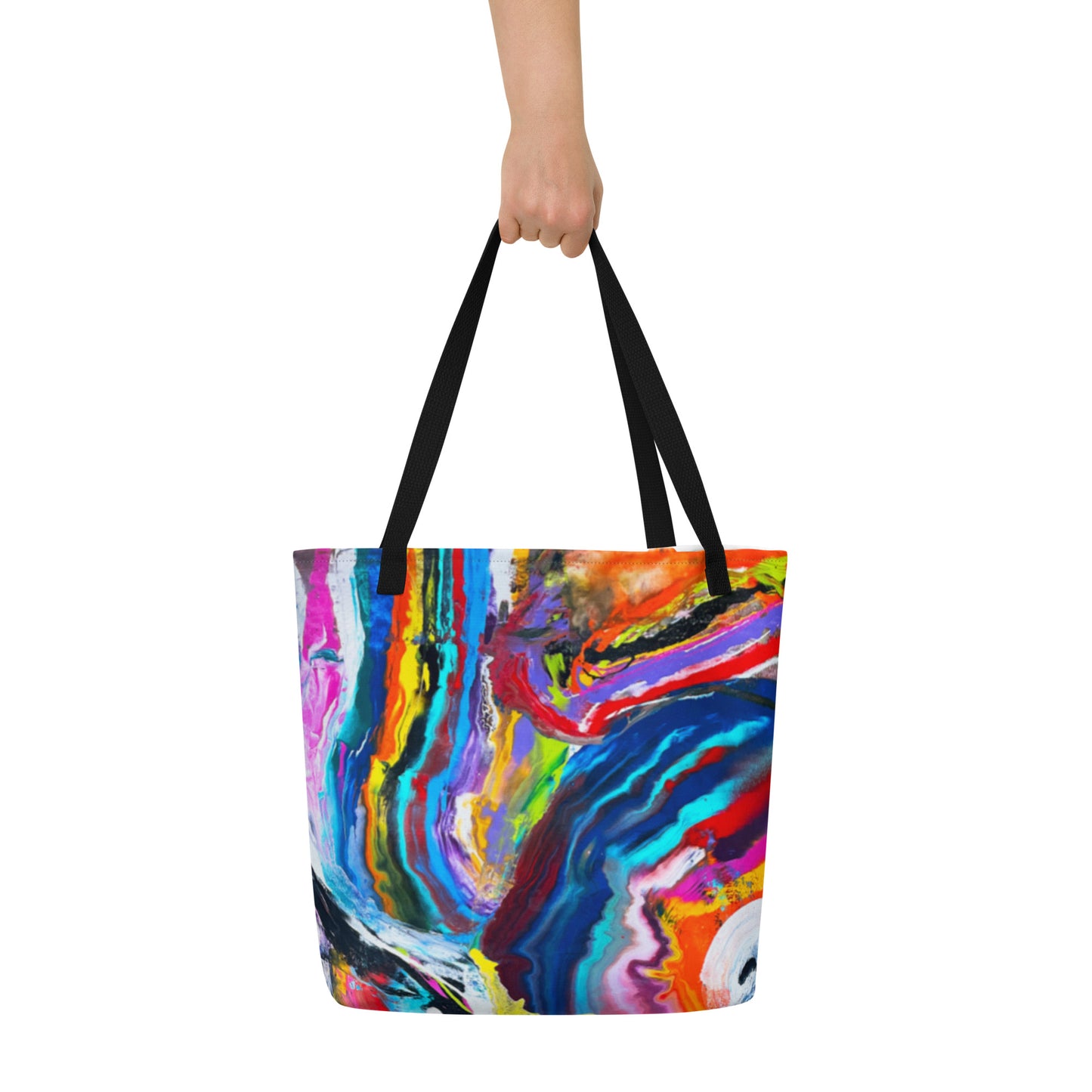 Große Einkaufstasche mit Allover-Print – Regenbogenwellen-Design