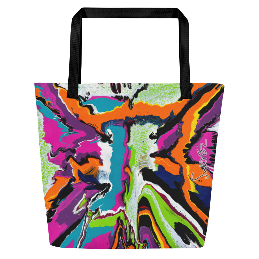 Große Einkaufstasche mit Allover-Print – orangefarbenes Burst-Design