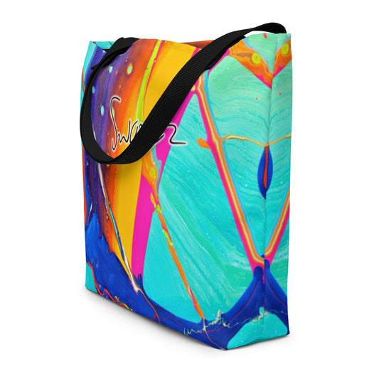 Große Einkaufstasche mit Allover-Print – Regenbogen-Design