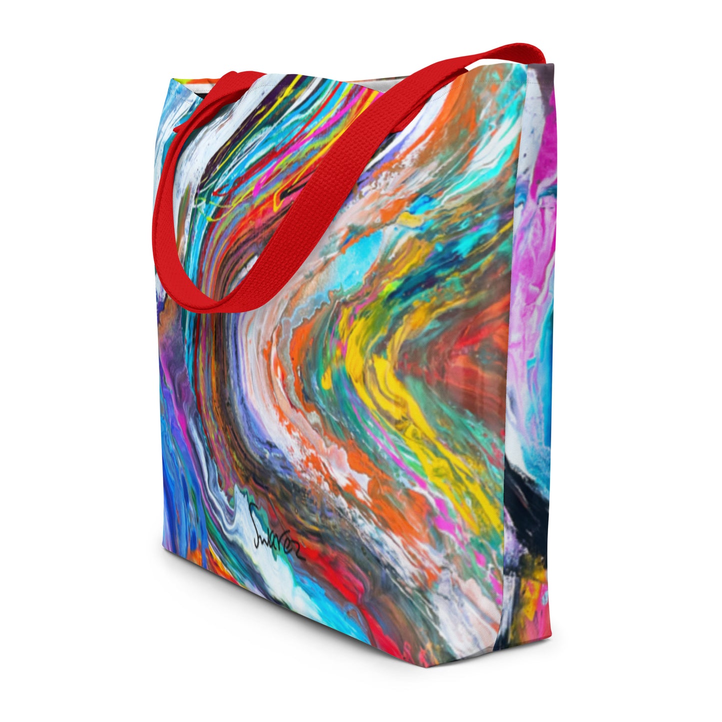 Große Einkaufstasche mit Allover-Print – Regenbogenwellen-Design