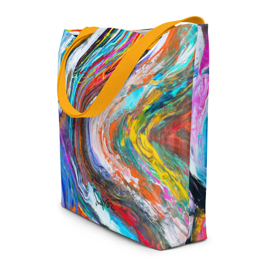 All-Over Print Large Tote Bag - Rainbow Wave design