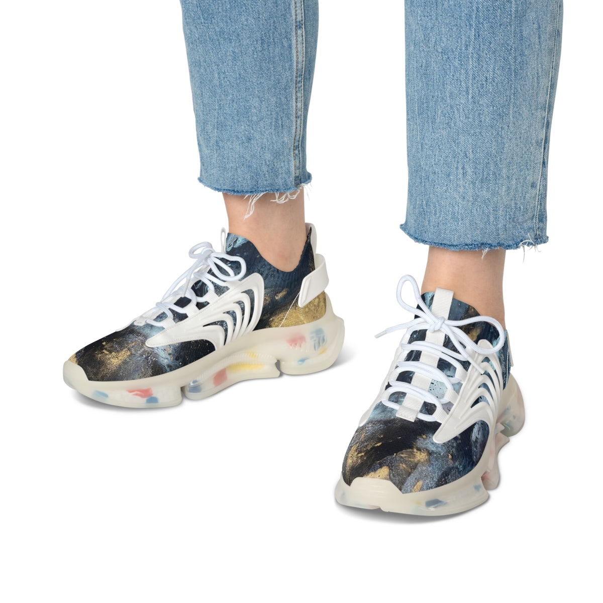 Mesh-Sneaker für Damen – Design in Aqua und Gold 