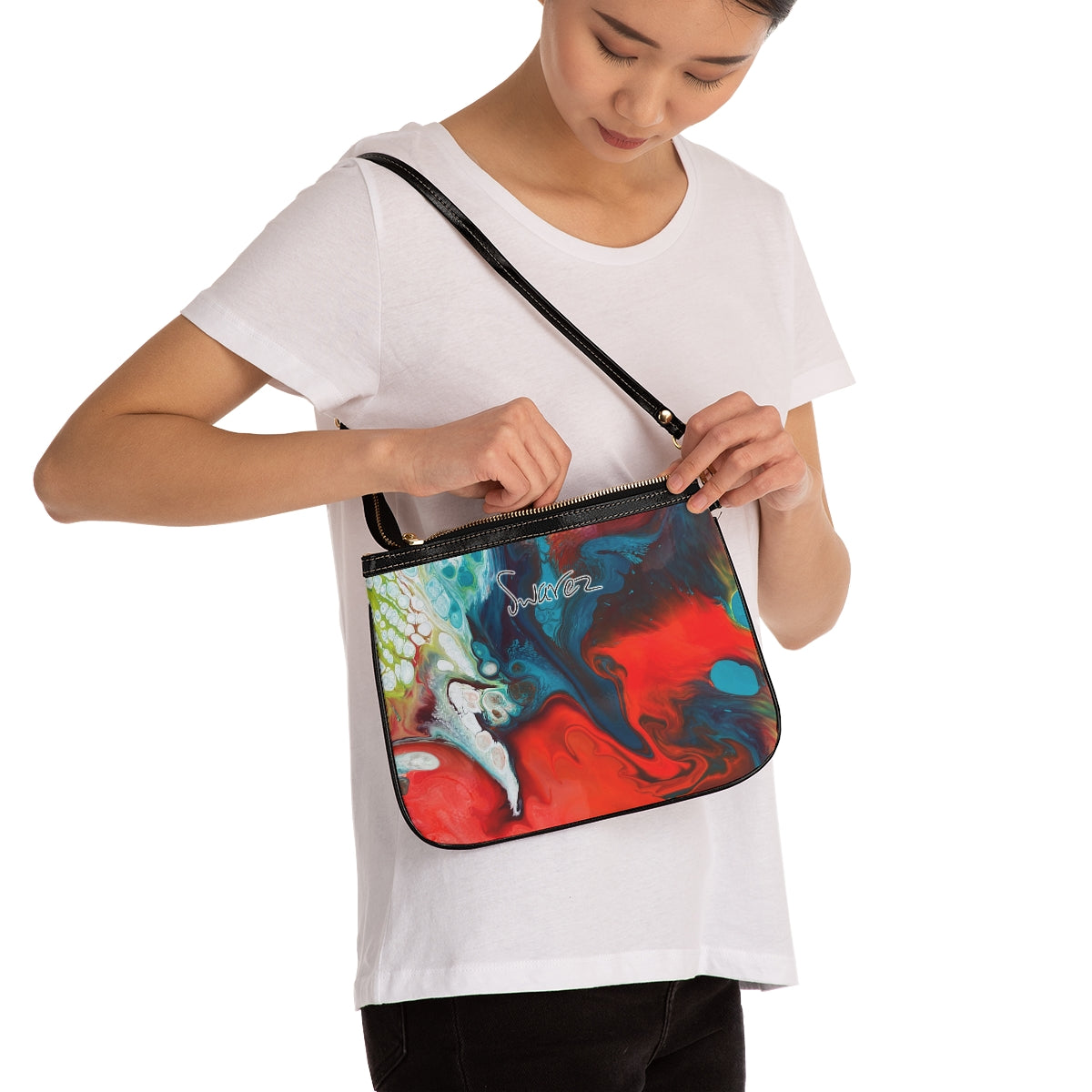 Small Shoulder Bag - Red and aqua design