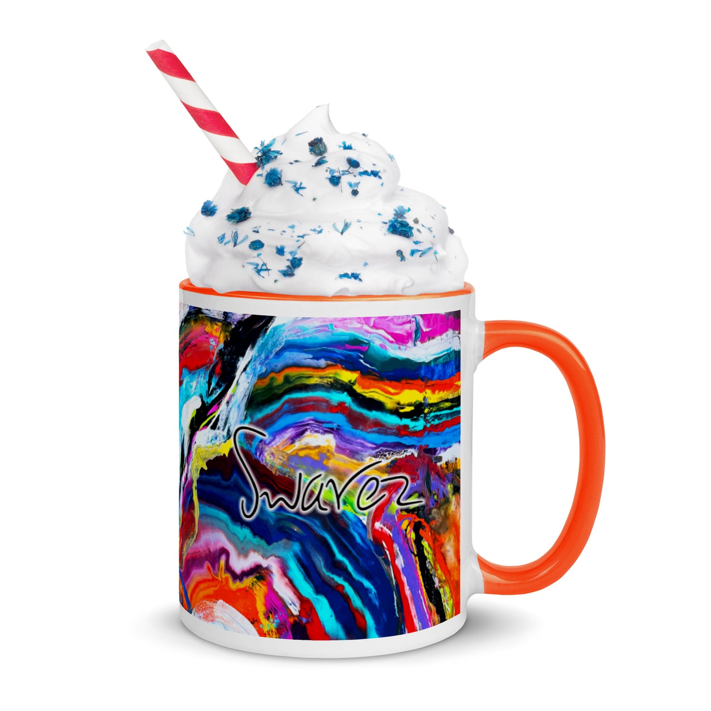 Tasse mit farbiger Innenseite – Regenbogenwellen-Design