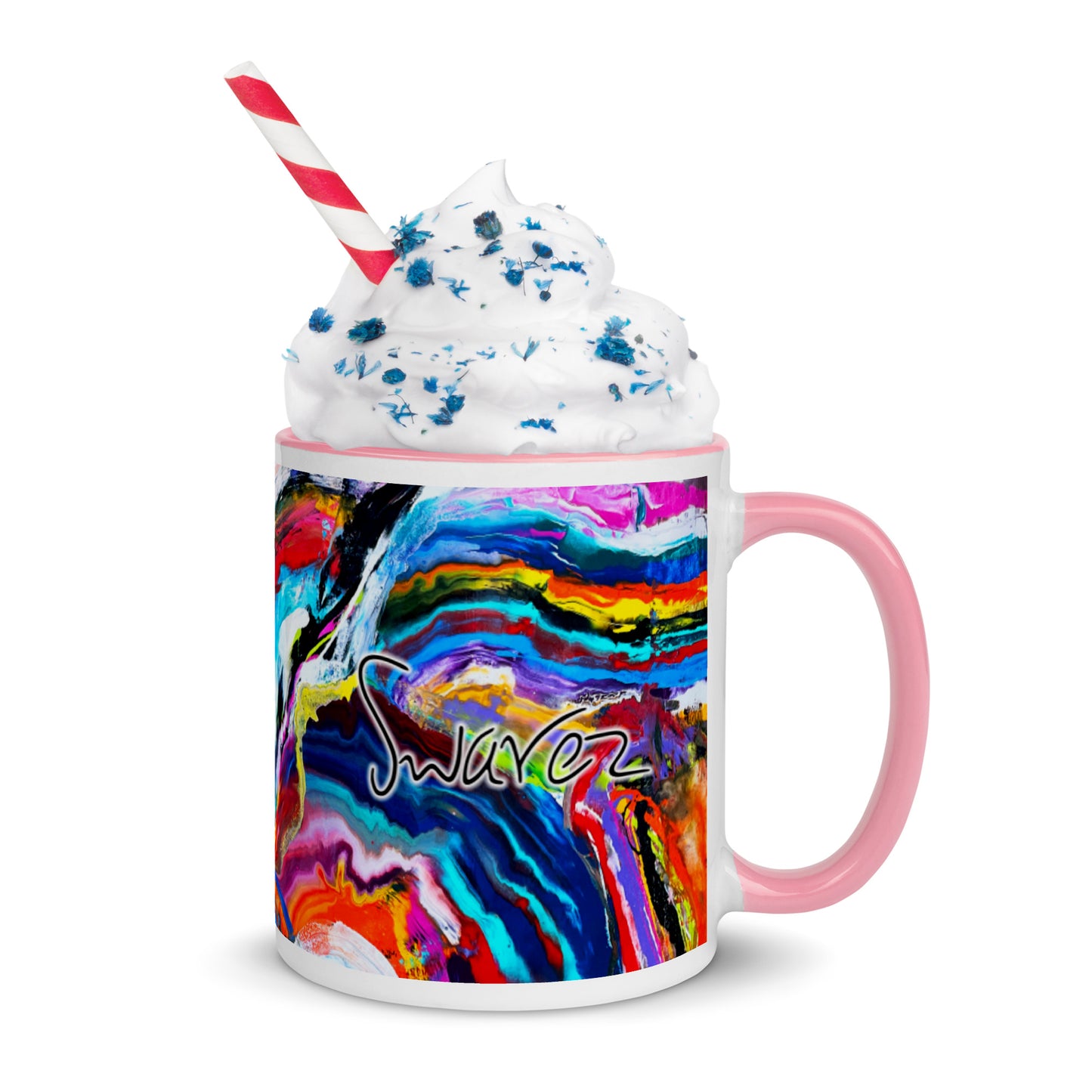Tasse mit farbiger Innenseite – Regenbogenwellen-Design