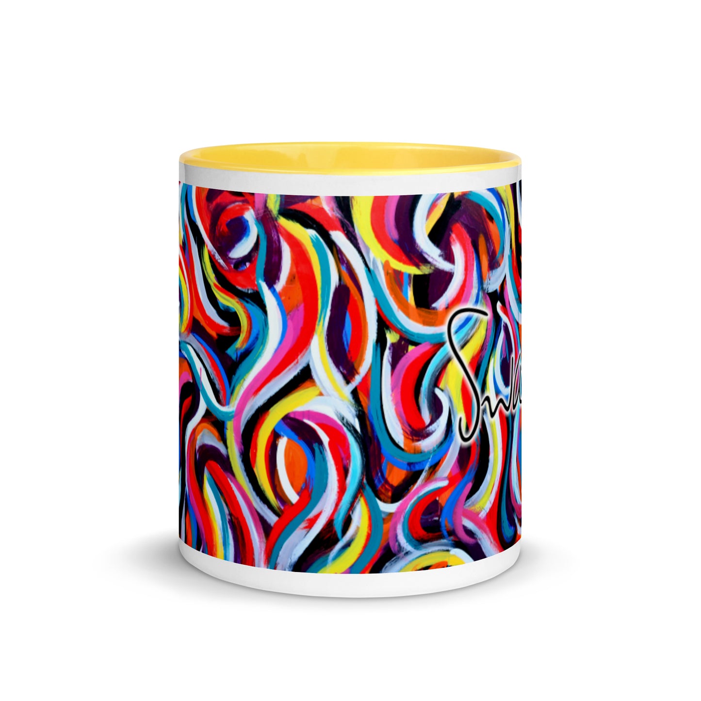 Caneca com cor interna - design de redemoinho multicolorido