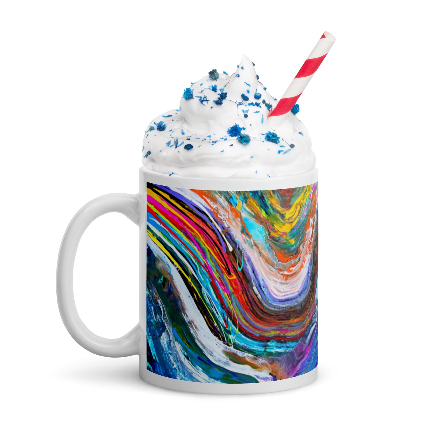 White glossy mug - Rainbow Wave design
