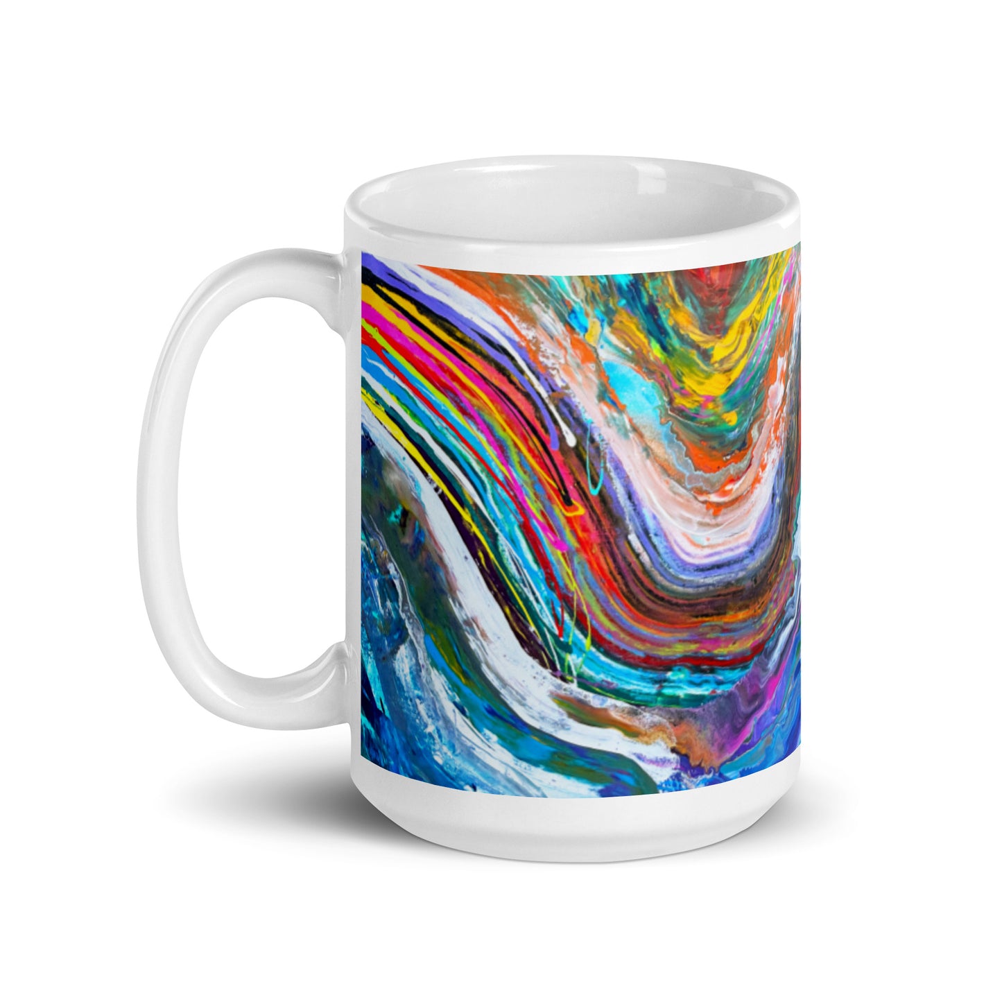 Caneca branca brilhante - design Rainbow Wave