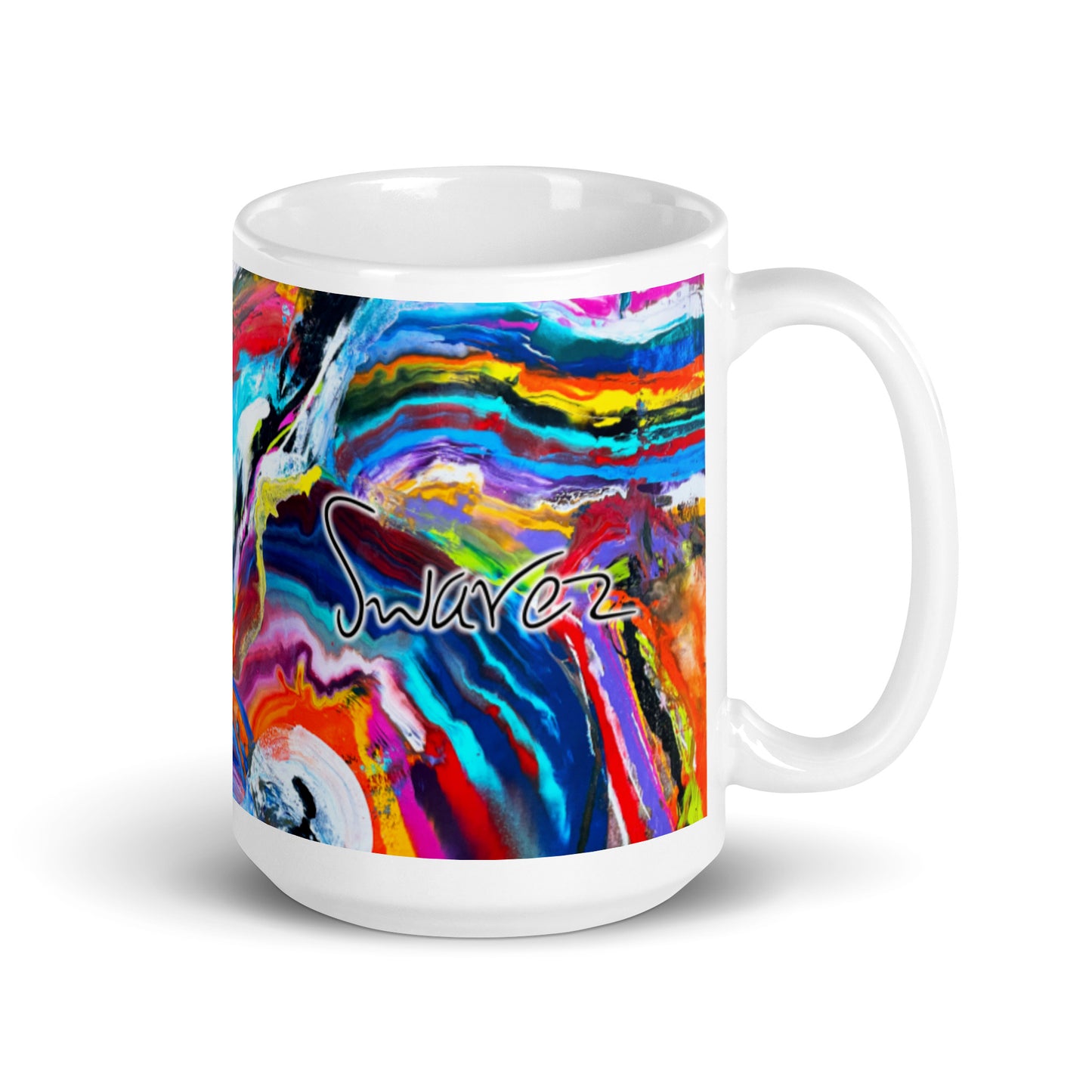 Caneca branca brilhante - design Rainbow Wave