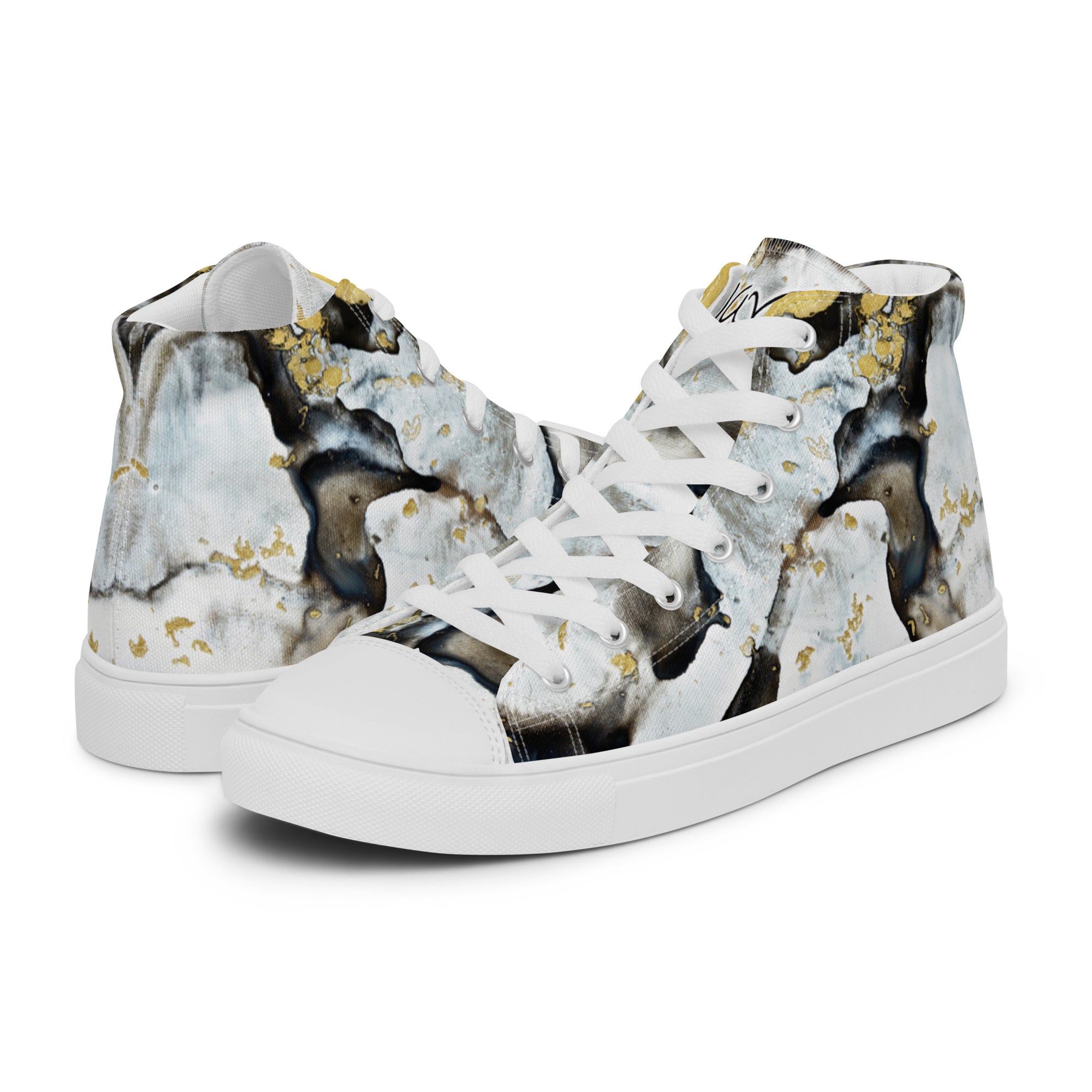 Women s high top canvas shoes Black and white design Swarez