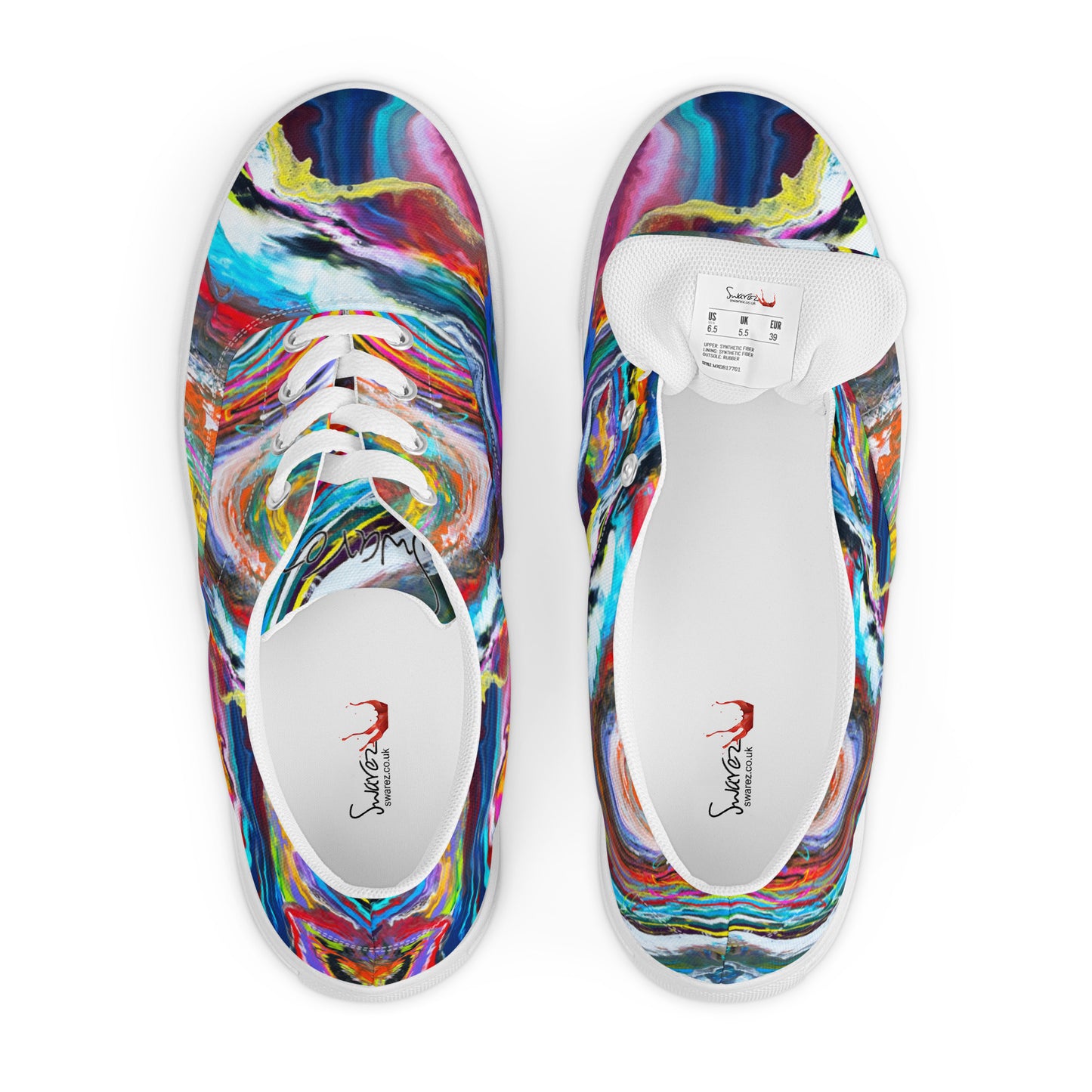 Women’s lace-up canvas shoes - Rainbow Wave design