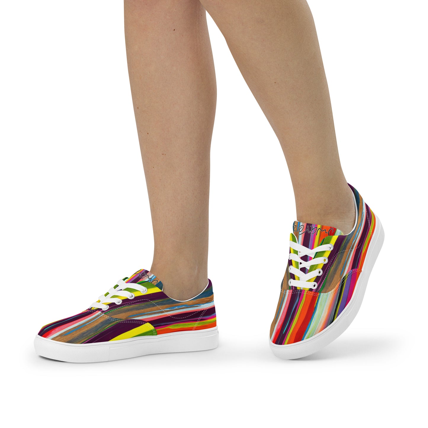 Women’s lace-up canvas shoes - Vertical Stripes