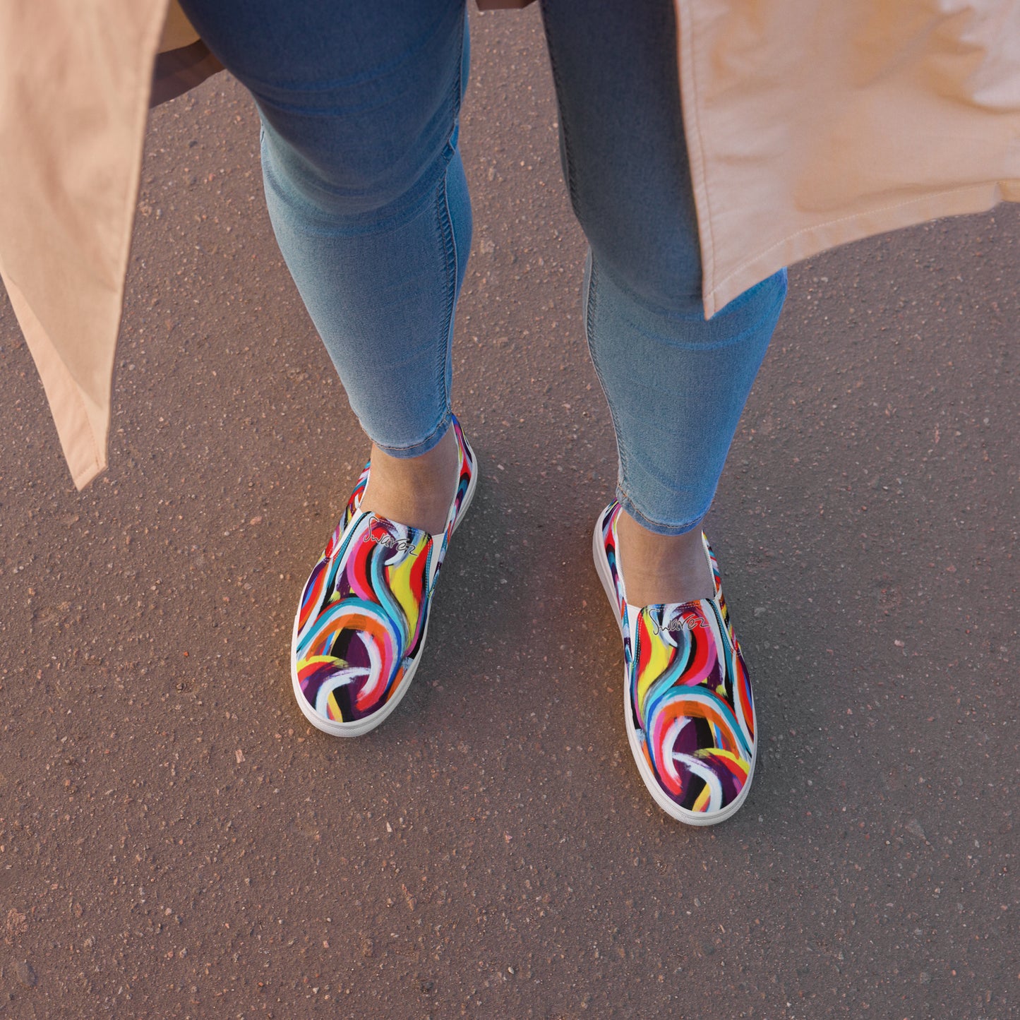 Sapatos de lona sem cadarço para mulher - Redemoinhos multicoloridos